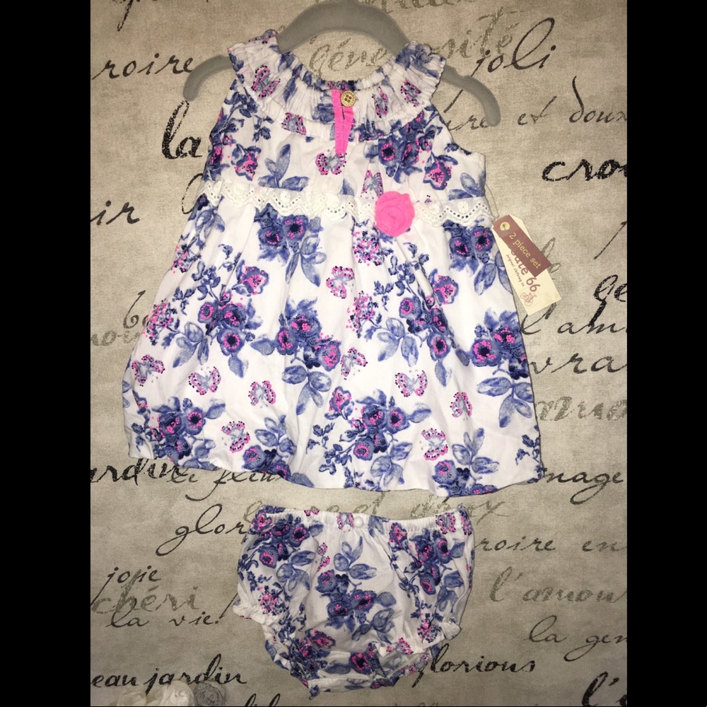 0-3 months NWT newborn girl dress blue floral pink